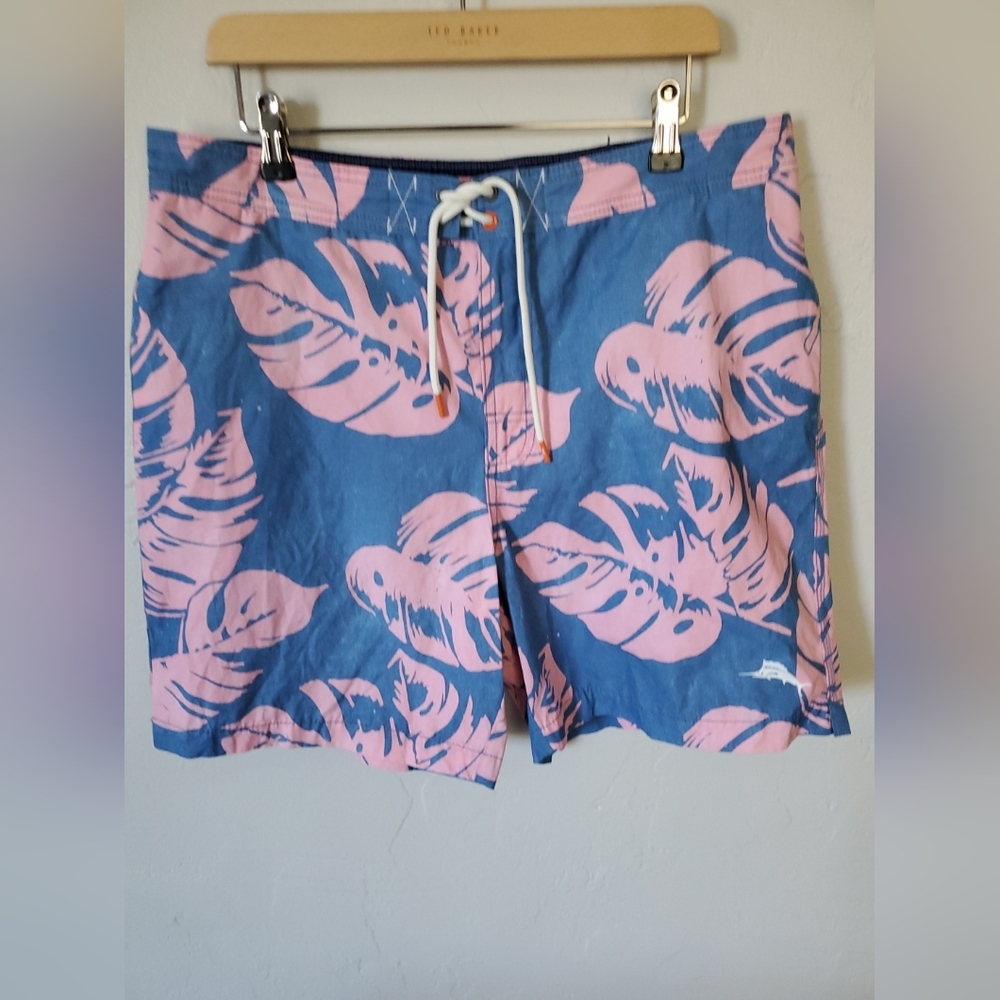 Tommy Bahama Pink and Blue Tropical Print Swim Shorts